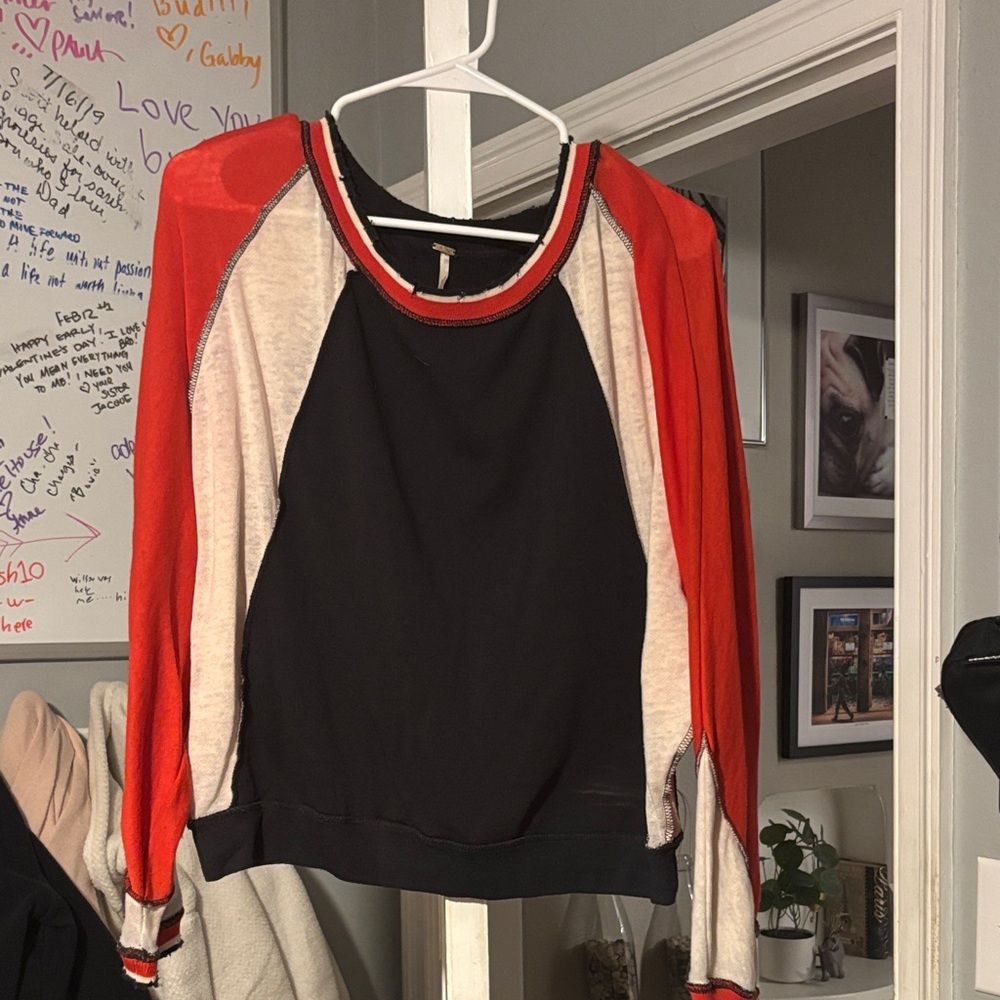 Free People Red and Black Long Sleeve Top